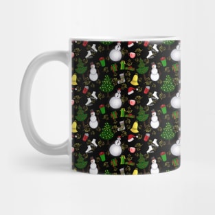 Holiday Doodles on Black Fabric Mug